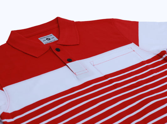 Pure Cotton Pin Striped Polo Pocket (Red/White Stripes)