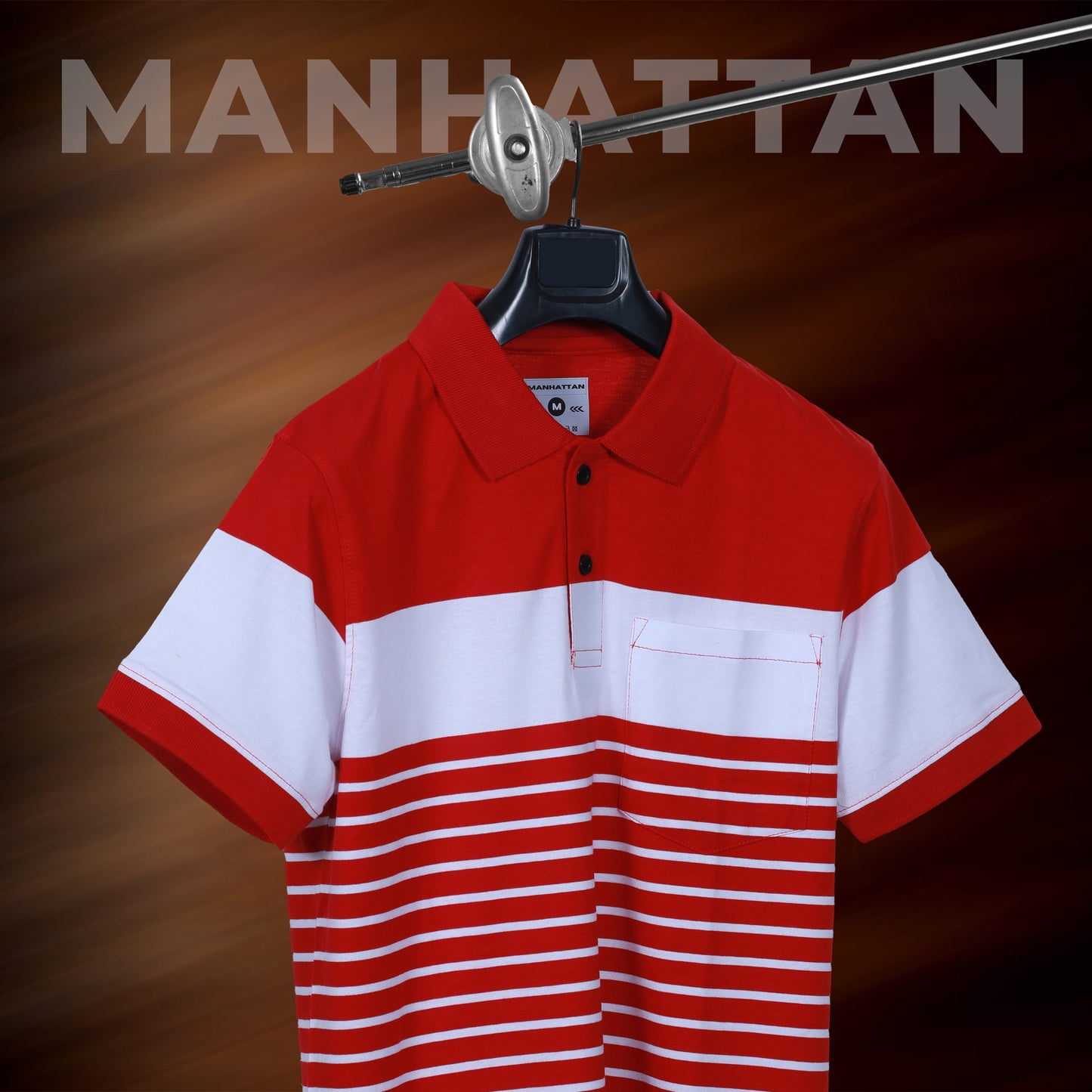 Pure Cotton Pin Stripes Polo Pocket (Red/White Stripes)