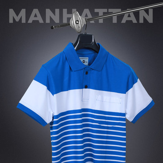 Pure Cotton Pin Stripes Polo Pocket (Blue/White Stripes)