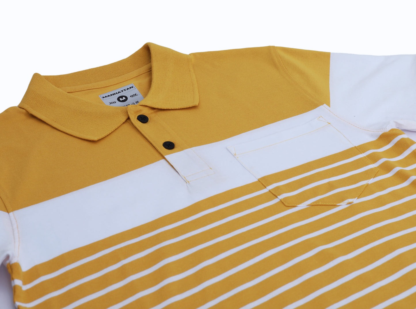 Pure Cotton Pin Stripes Polo Pocket (Yellow/White Stripes)