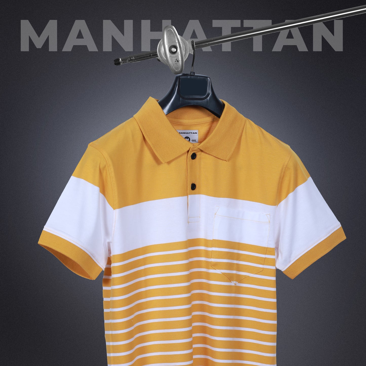 Pure Cotton Pin Stripes Polo Pocket (Yellow/White Stripes)