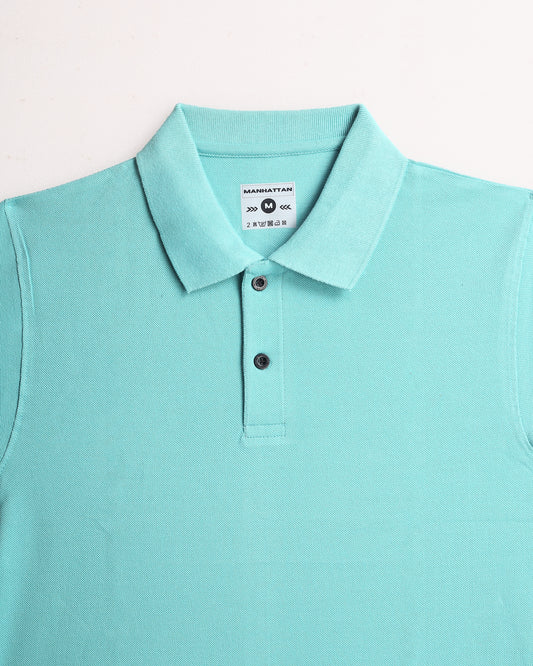 Pure Cotton Polo Plain T Shirts (Mint Blue) Without Pocket