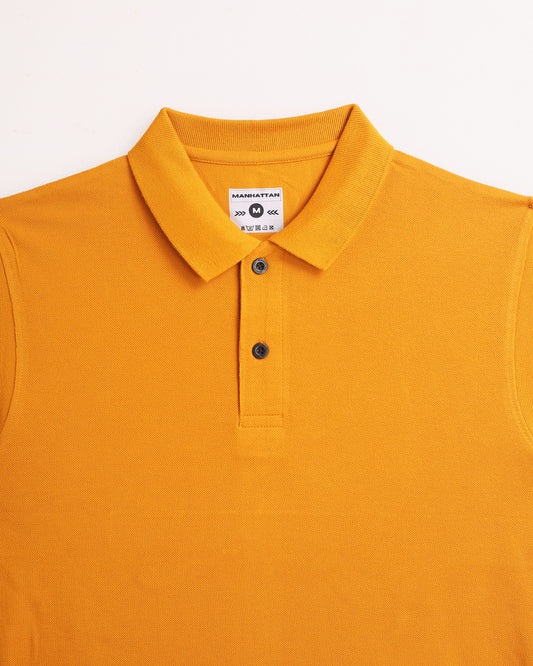 Pure Cotton Polo Plain T Shirts (Golden Mustard) Without Pocket