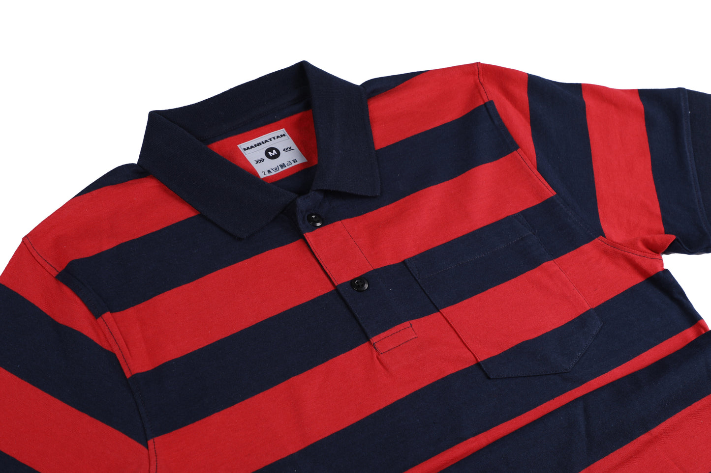 Pure Cotton Stripes Polo Pocket (Red/Navy Stripes)