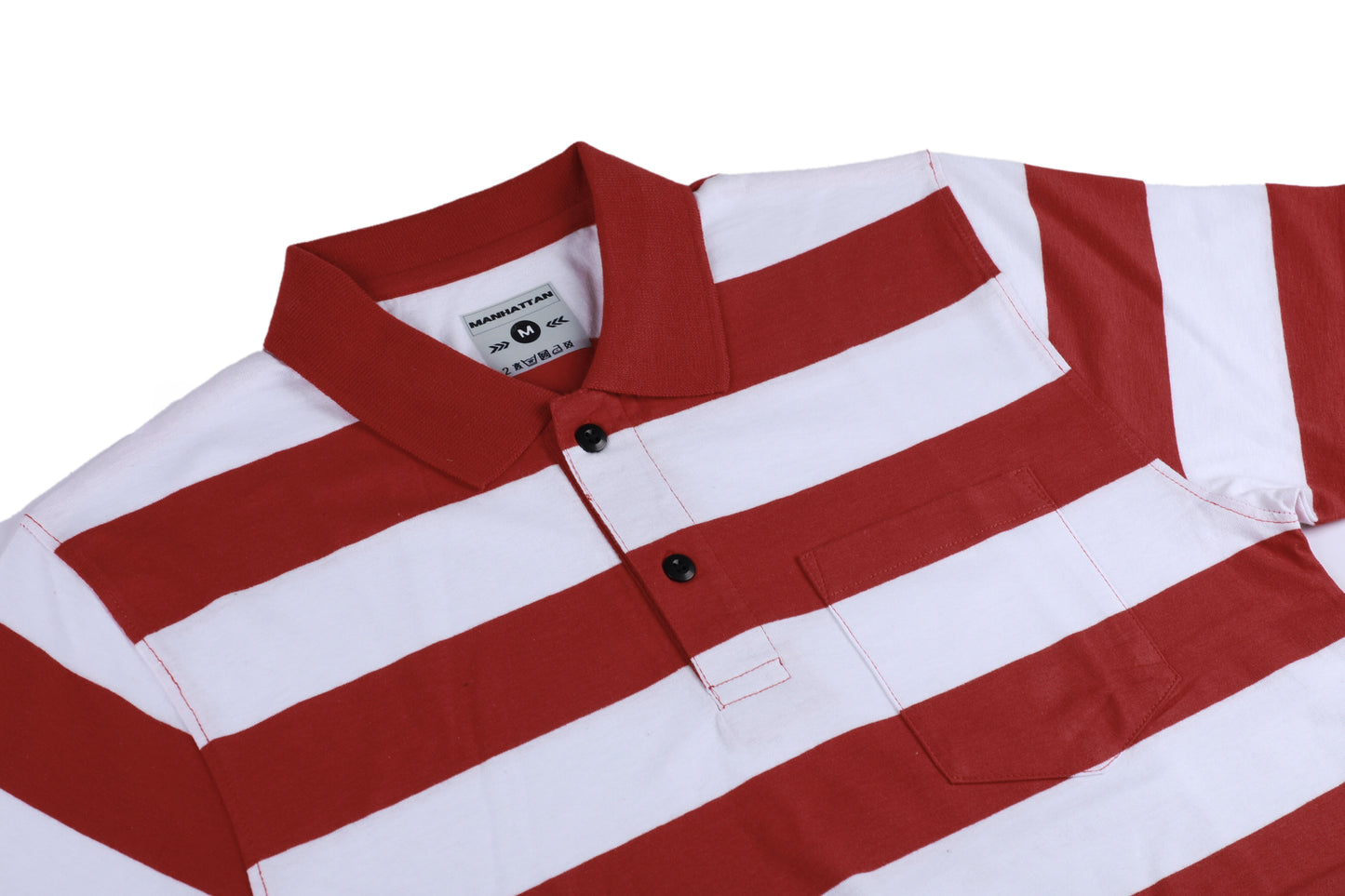 Pure Cotton Stripes Polo Pocket (White/Red Stripes)