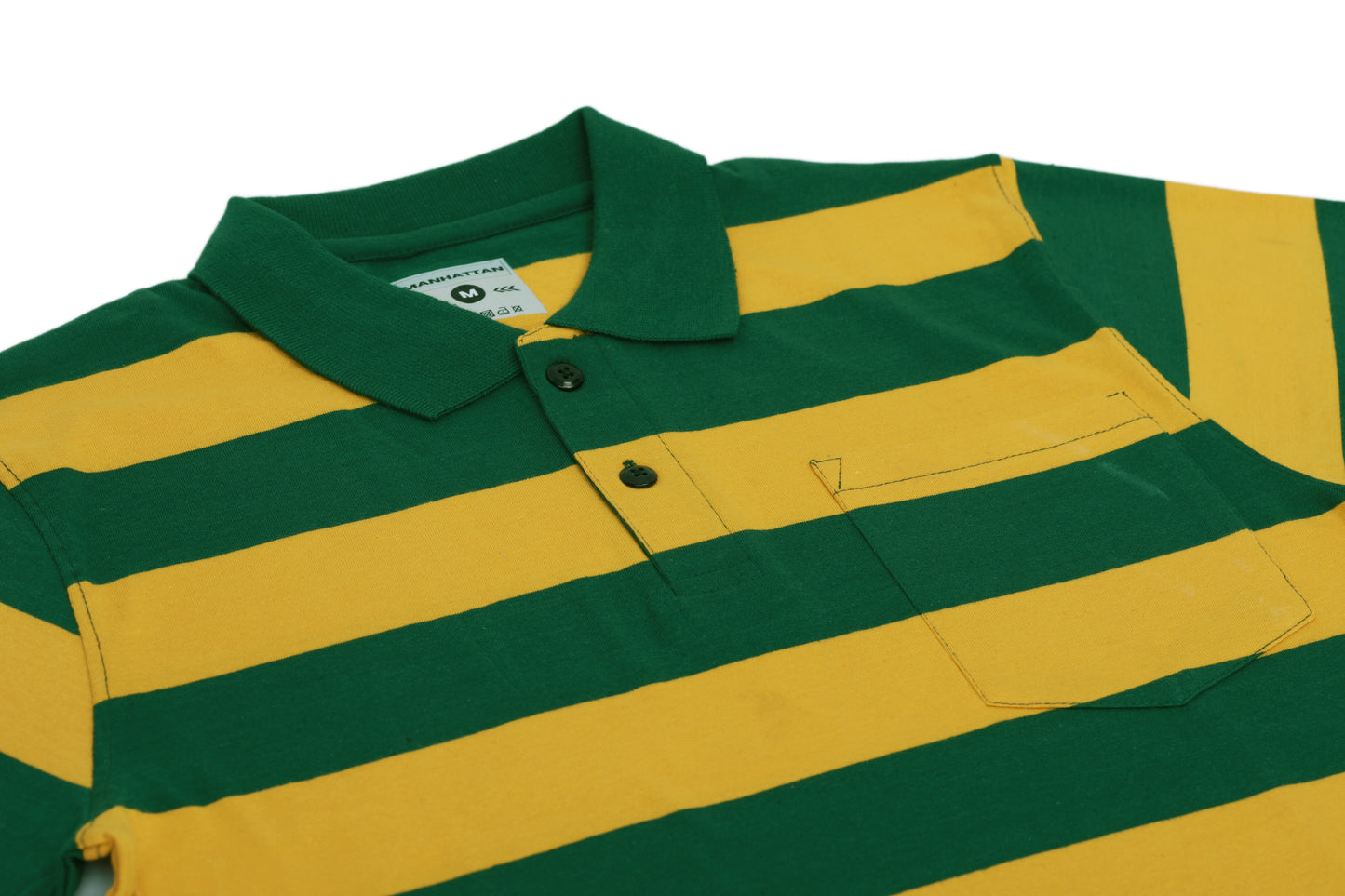 Pure Cotton Stripes Polo Pocket (Yellow/Green Stripes)