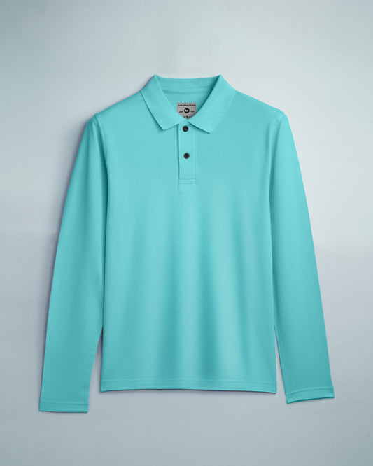 Cotton Polo Full Sleeve Unisex Mint Blue Without Pocket