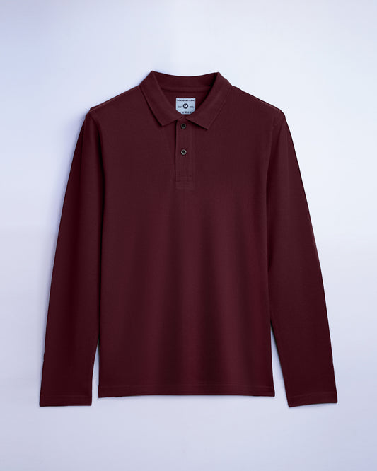 Cotton Polo Full Sleeve Unisex Maroon Without Pocket