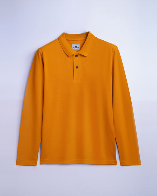 Cotton Polo Full Sleeve Unisex Golden Mustard Without Pocket