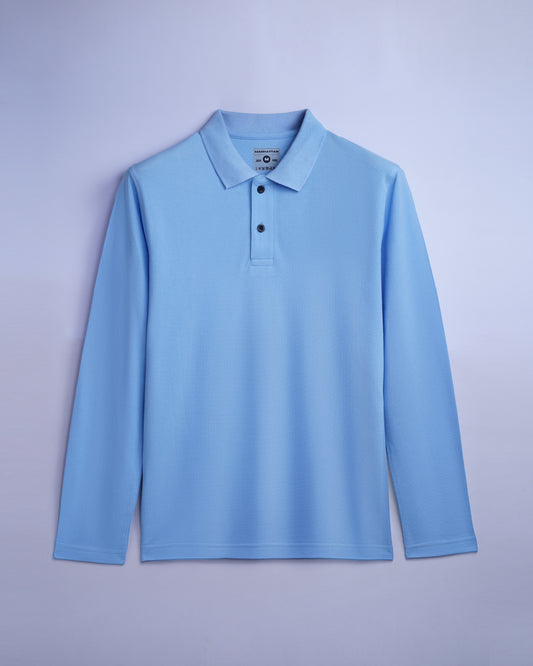 Cotton Polo Full Sleeve Unisex Sky Blue Without Pocket