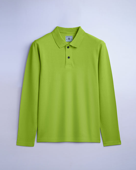 Cotton Polo Full Sleeve Unisex Apple Green Without Pocket