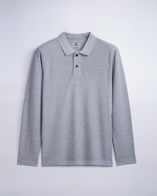 Rich Cotton Polo Full Sleeve Unisex Silver Grey Without Pocket