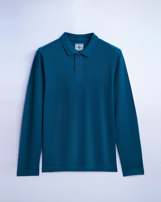 Cotton Polo Full Sleeve Unisex Teal Green Without Pocket