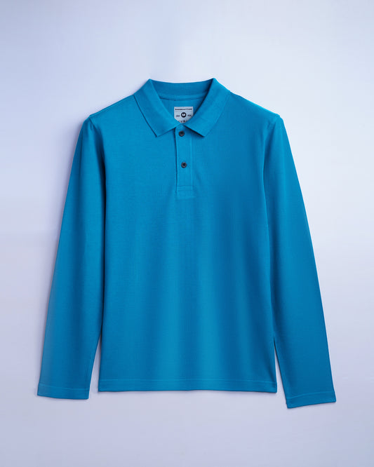 Cotton Polo Full Sleeve Unisex Turquoise Blue Without Pocket