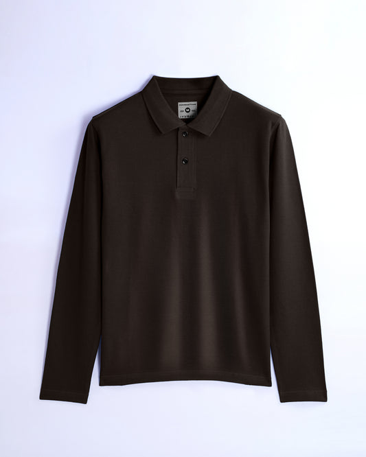 Cotton Polo Full Sleeve Unisex Coffee Brown Without Pocket