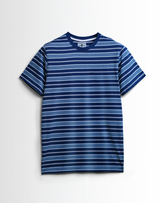 Round Neck Striped Pure Cotton T-Shirts (Navy/White)