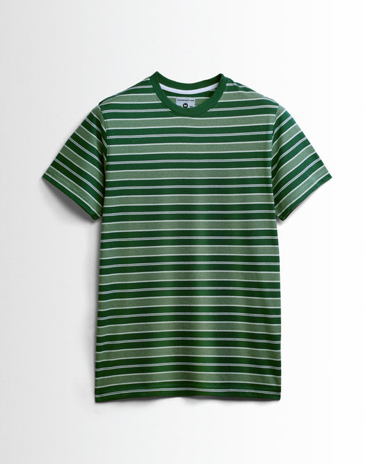 Round Neck Striped Pure Cotton T-Shirts (Green/White)