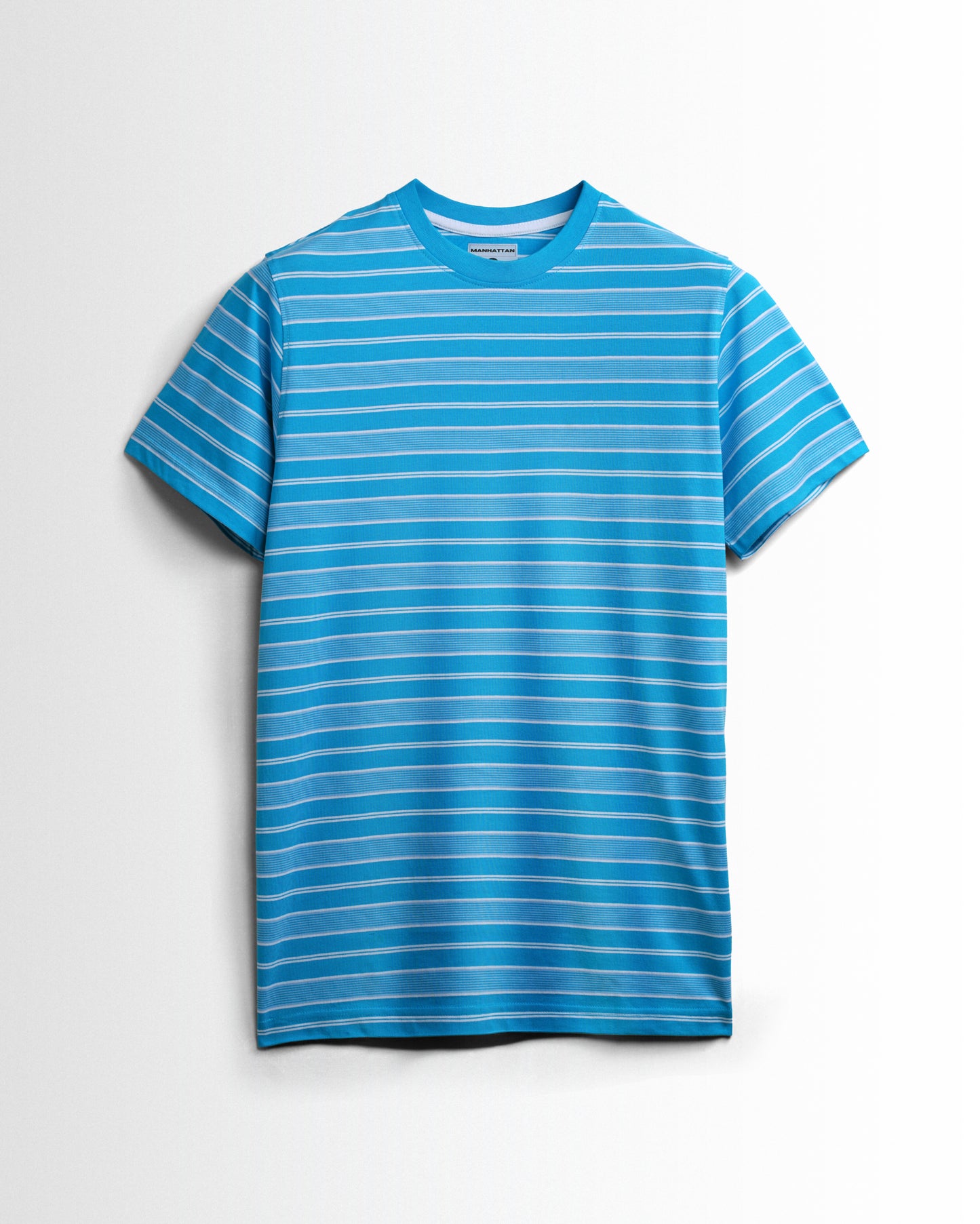 Round Neck Striped Pure Cotton T-Shirts (Hawai Blue/White)