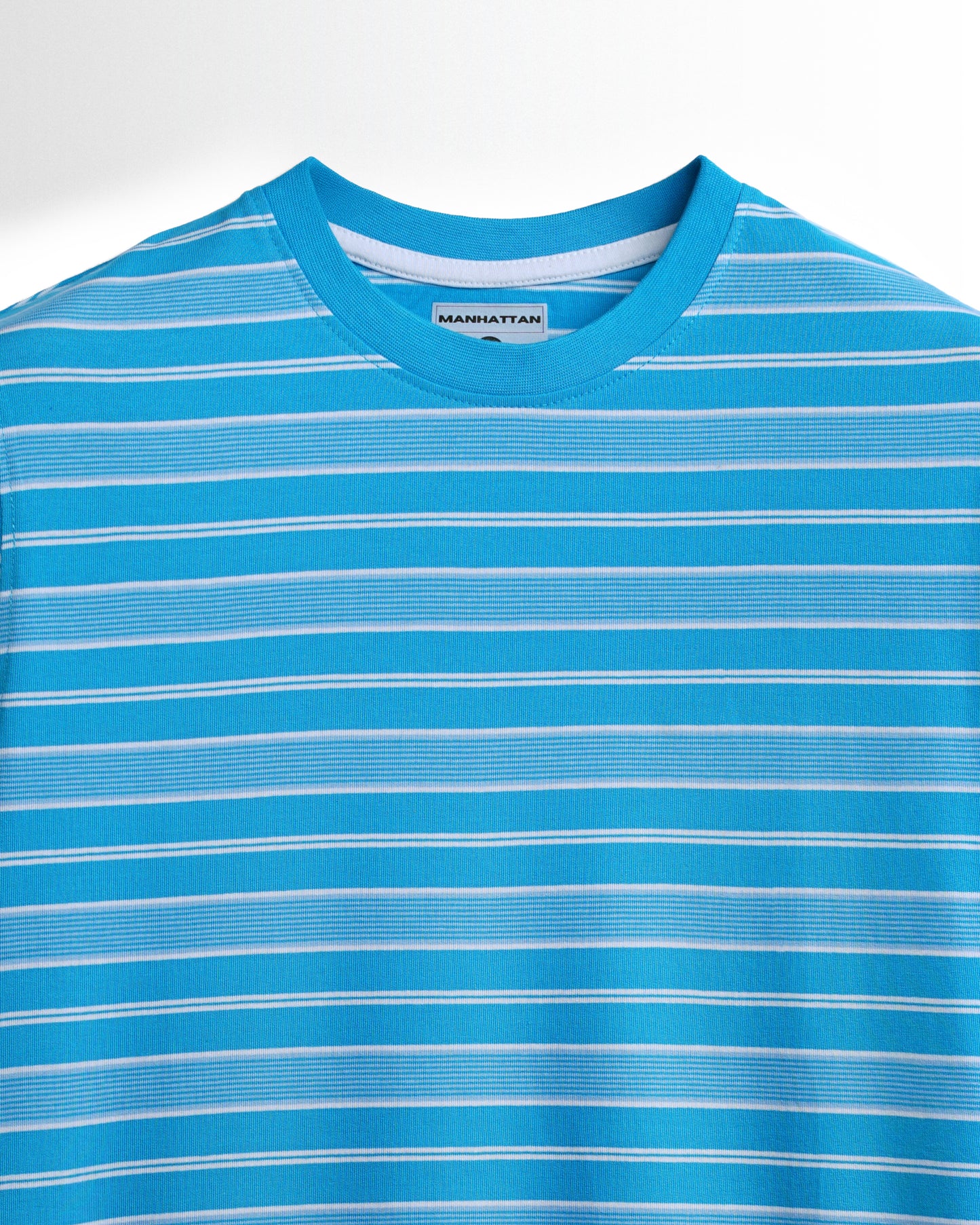 Round Neck Striped Pure Cotton T-Shirts (Hawai Blue/White)