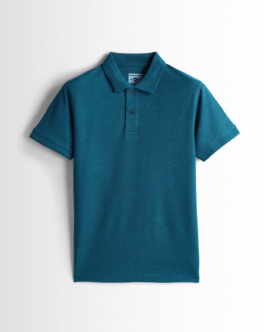 Rich in Cotton Polo Plain T Shirts (Teal Blue Melange) Without Pocket