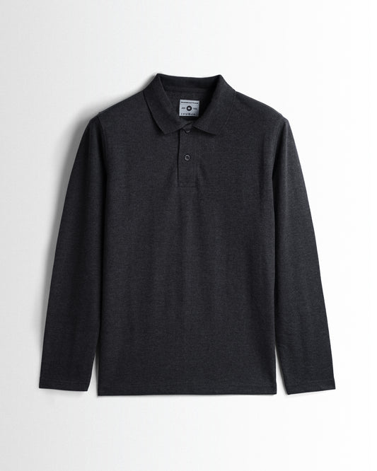 Rich in Cotton Polo Full Sleeve Unisex Dark Grey Without Pocket