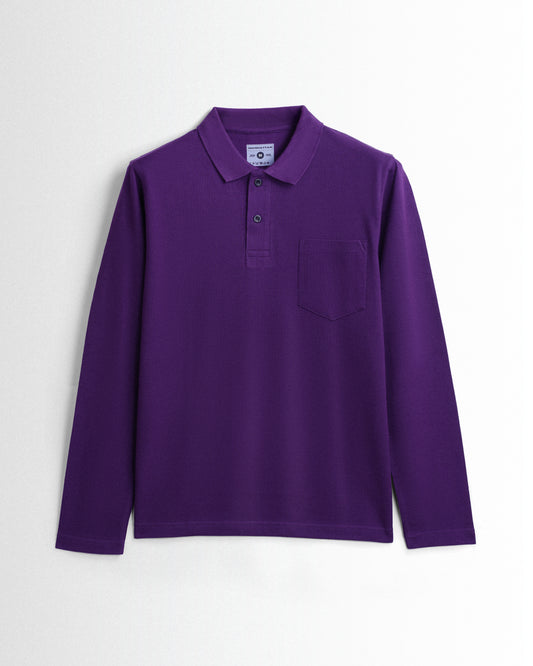 Cotton Polo Full Sleeve Pocket Unisex Purple