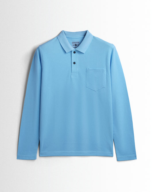 Cotton Polo Full Sleeve Pocket Unisex Sky Blue