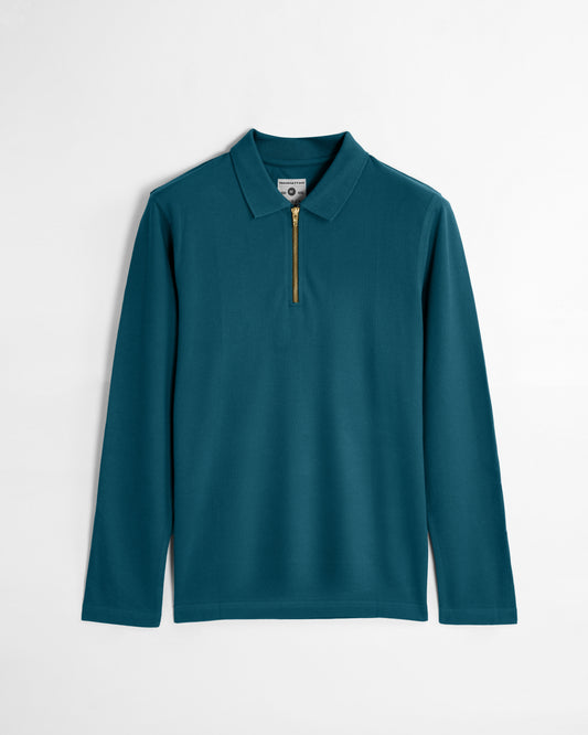 Polo Full Sleeve Zipper Teal Green Unisex