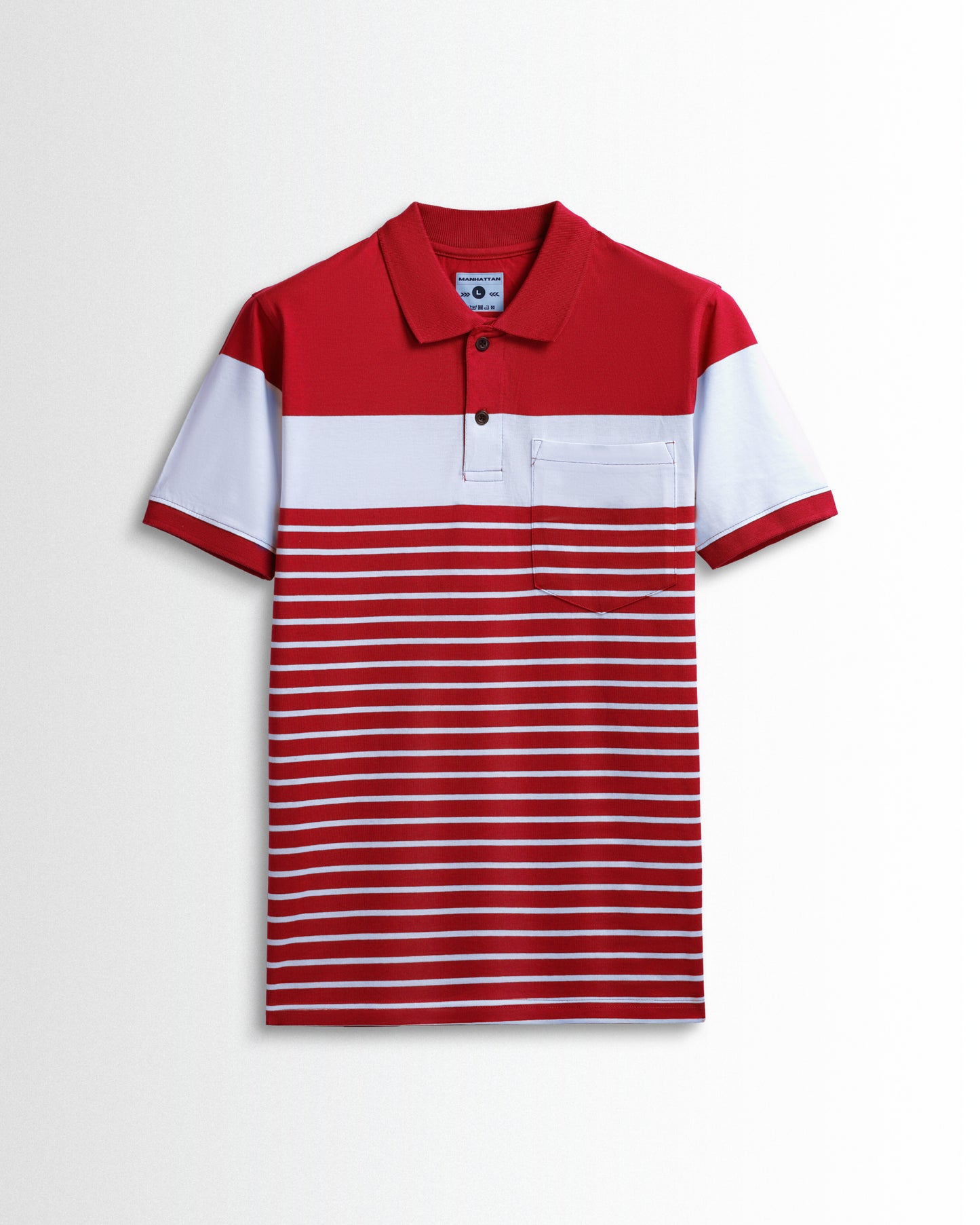 Pure Cotton Pin Striped Polo Pocket (Red/White Stripes)