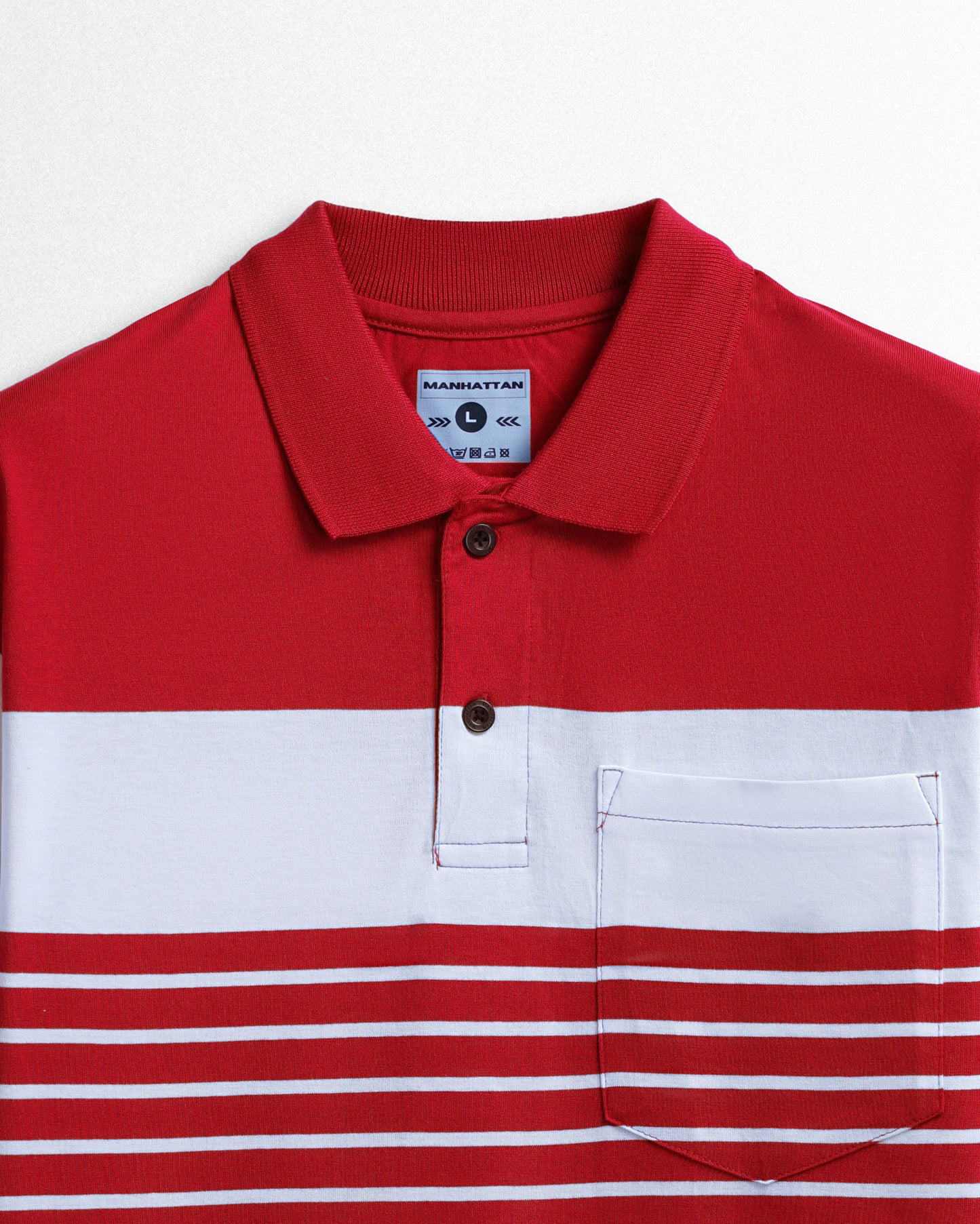 Pure Cotton Pin Striped Polo Pocket (Red/White Stripes)