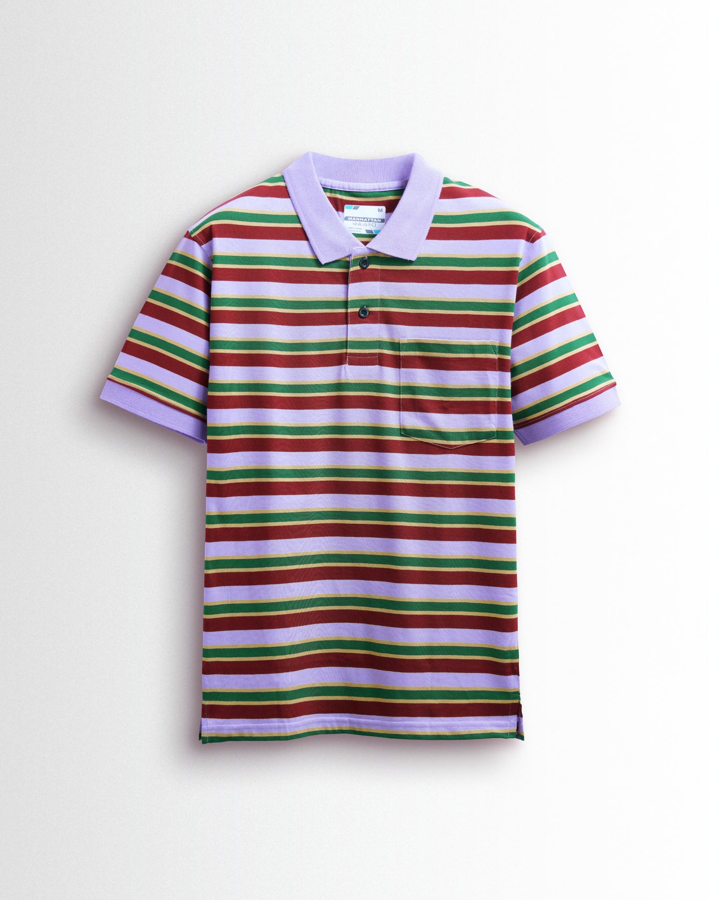 Premium Cotton Multi Striped Polo Pocket (Maroon/Lavender/Green Stripes)