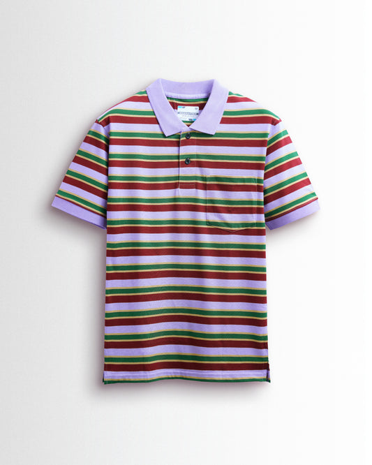 Premium Cotton Multi Striped Polo Pocket (Maroon/Lavender/Green Stripes)