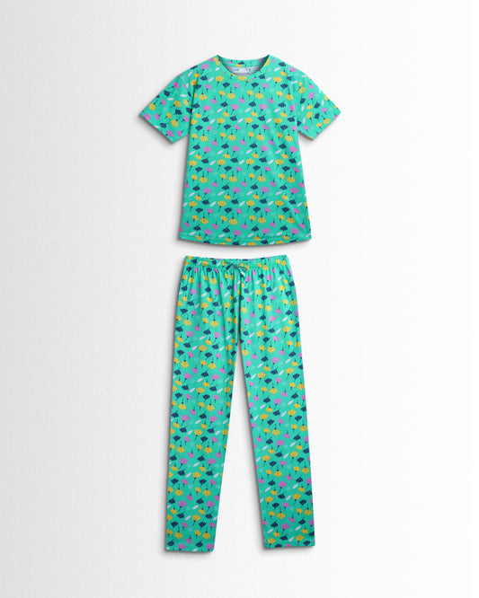 Women's Co ord set Green flowers