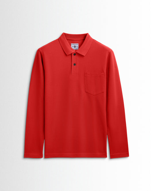 Cotton Polo Full Sleeve Pocket Unisex Red