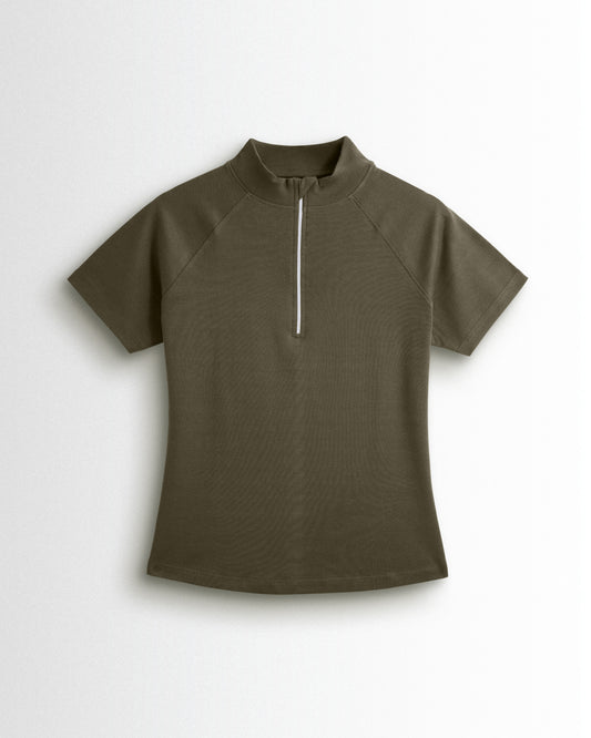 Womens Hineck Zipper Military Green