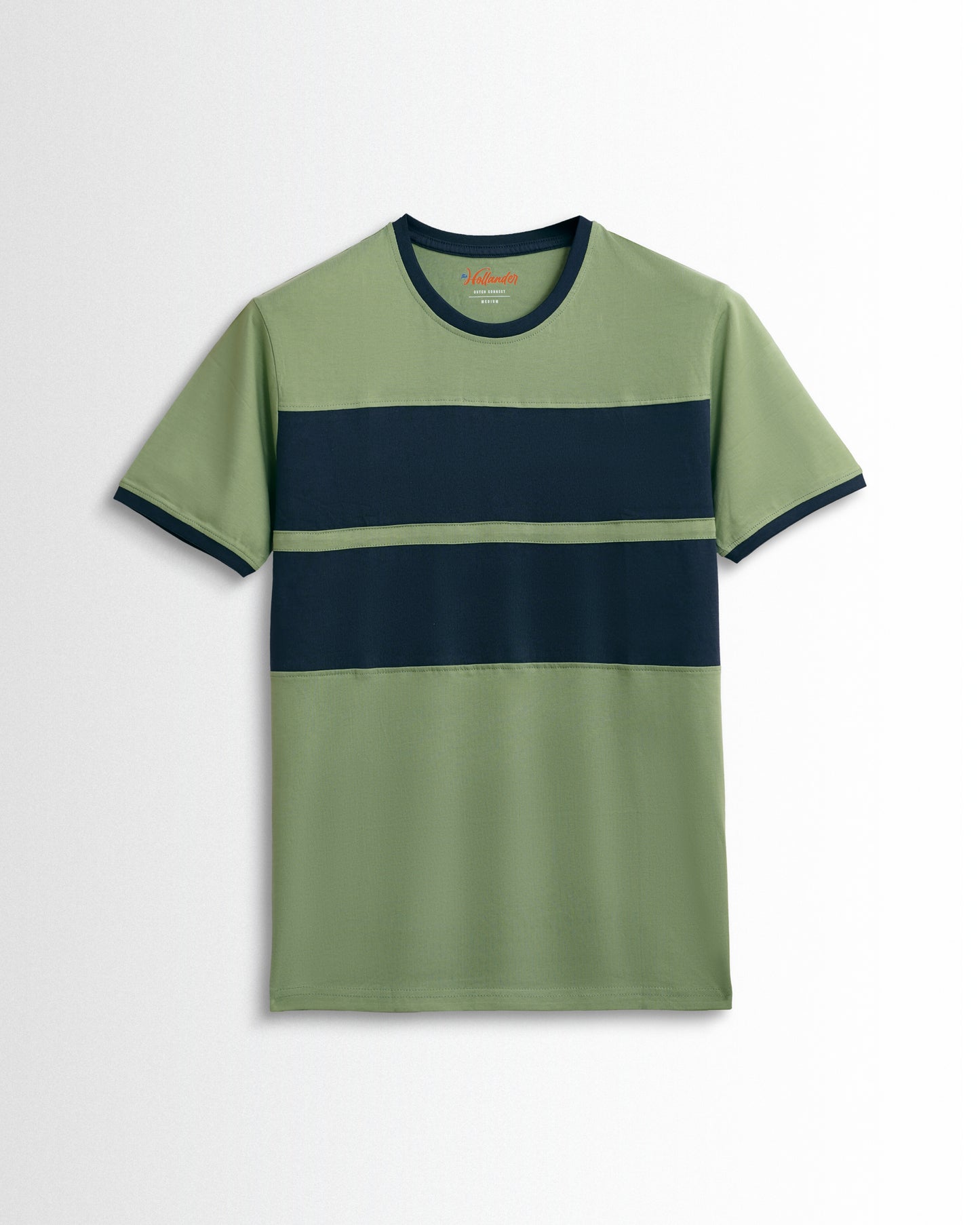 Round Neck Green Navy Cut and Sew