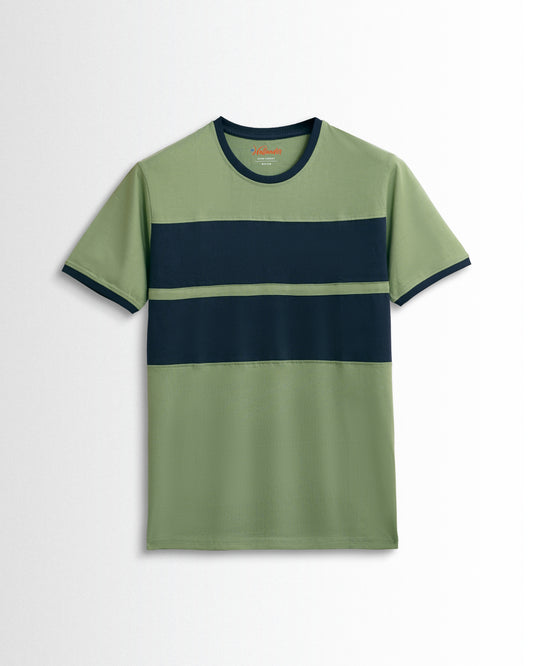 Round Neck Green Navy Cut and Sew