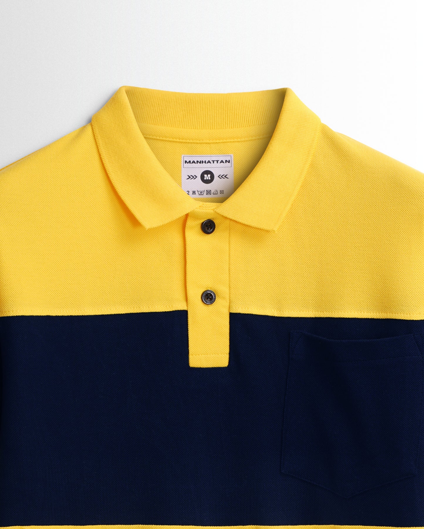 Cotton Polo Full Sleeve Pocket (Yellow/Navy) Cut & Sew