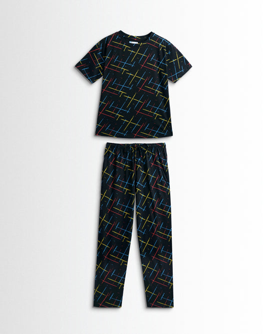 Women's Co ord set Black (Lines)