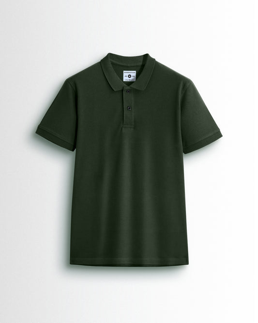 Pure Cotton Polo Plain T Shirts (Dark Green) Without Pocket