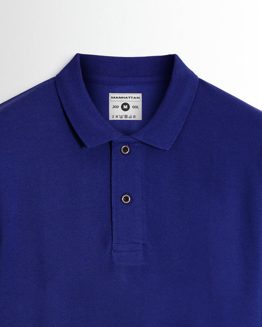 Cotton Polo Full Sleeve Unisex Azure Blue Without Pocket