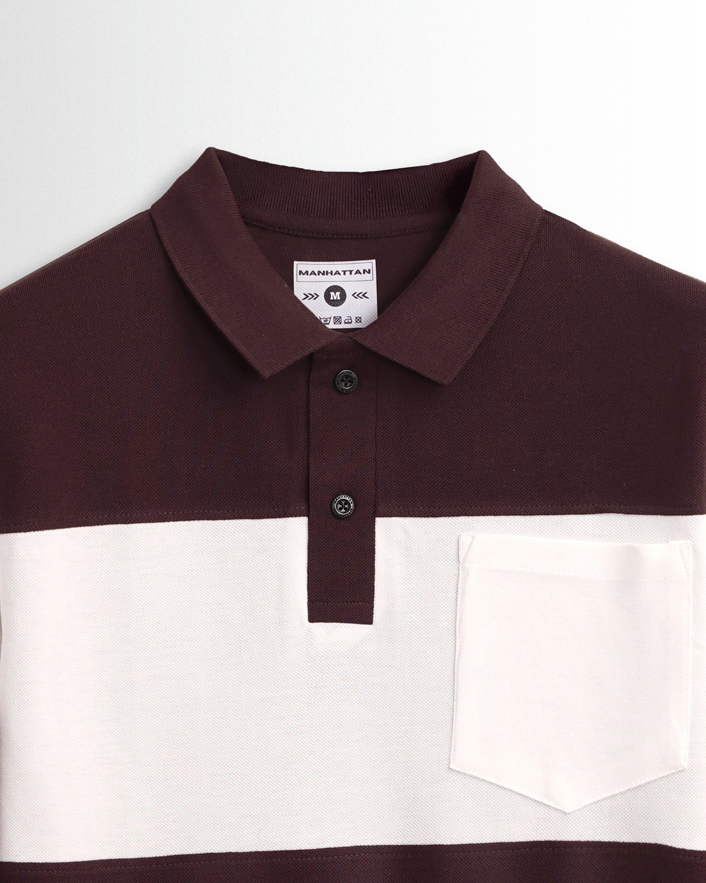 Cotton Polo Full Sleeve Pocket (Brown/White) Cut & Sew