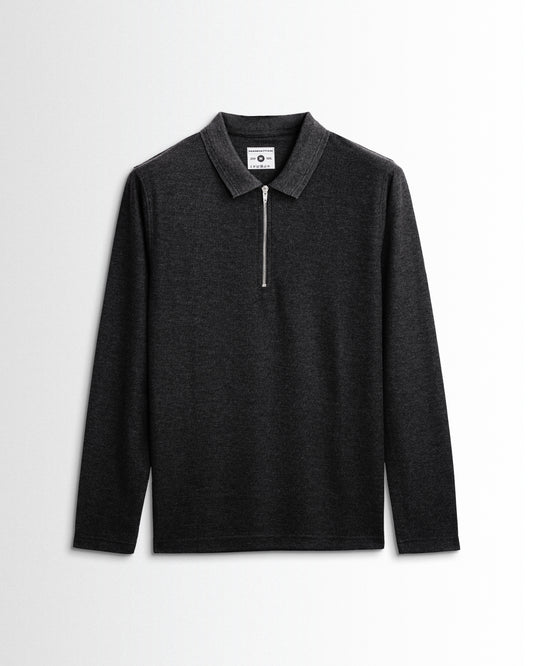 Polo Full Sleeve Silver Zipper Dark Grey Unisex