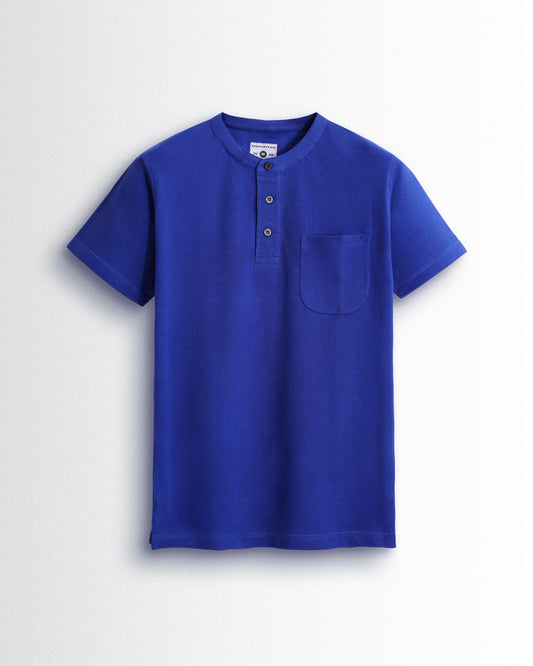 Pure Cotton Henley Pocket T shirts (Azure Blue)