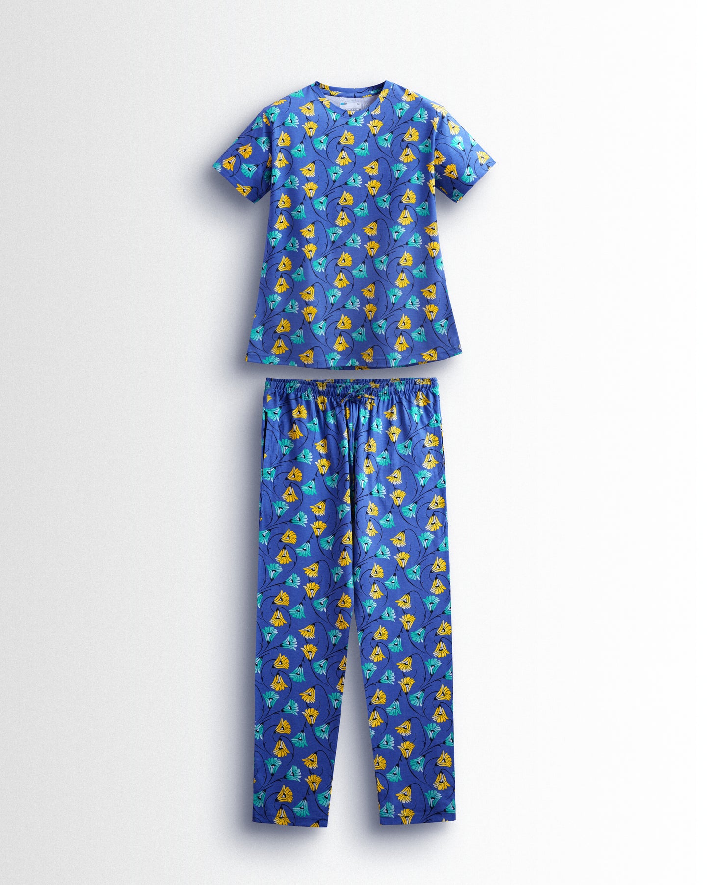 Women's Co ord set Blue Yellow Flower