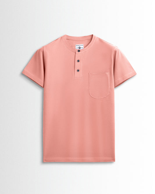 Pure Cotton Henley Pocket T Shirts (Light Orange)