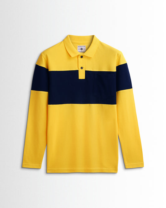 Cotton Polo Full Sleeve Pocket (Yellow/Navy) Cut & Sew