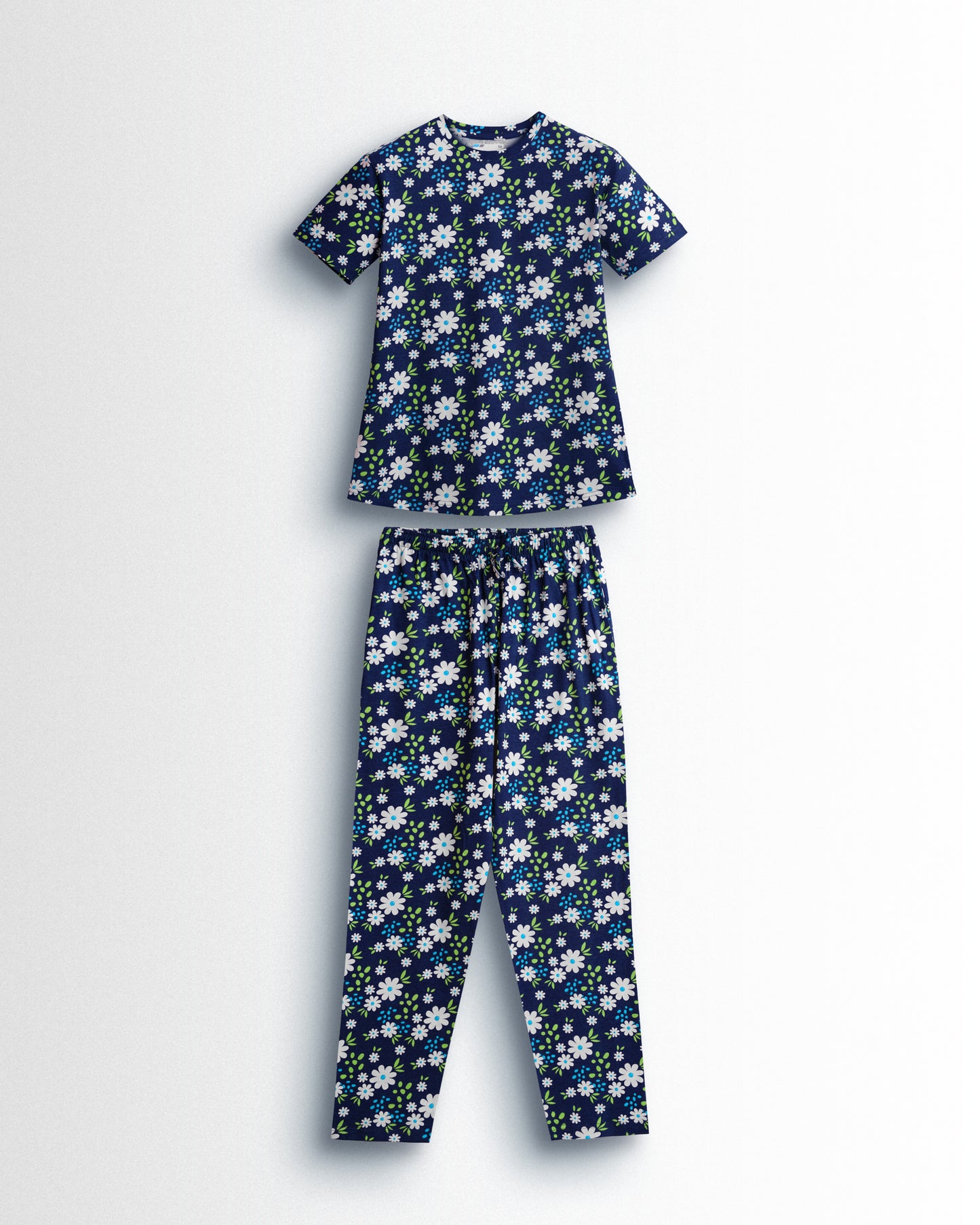 Women's Co ord set Navy White Flower