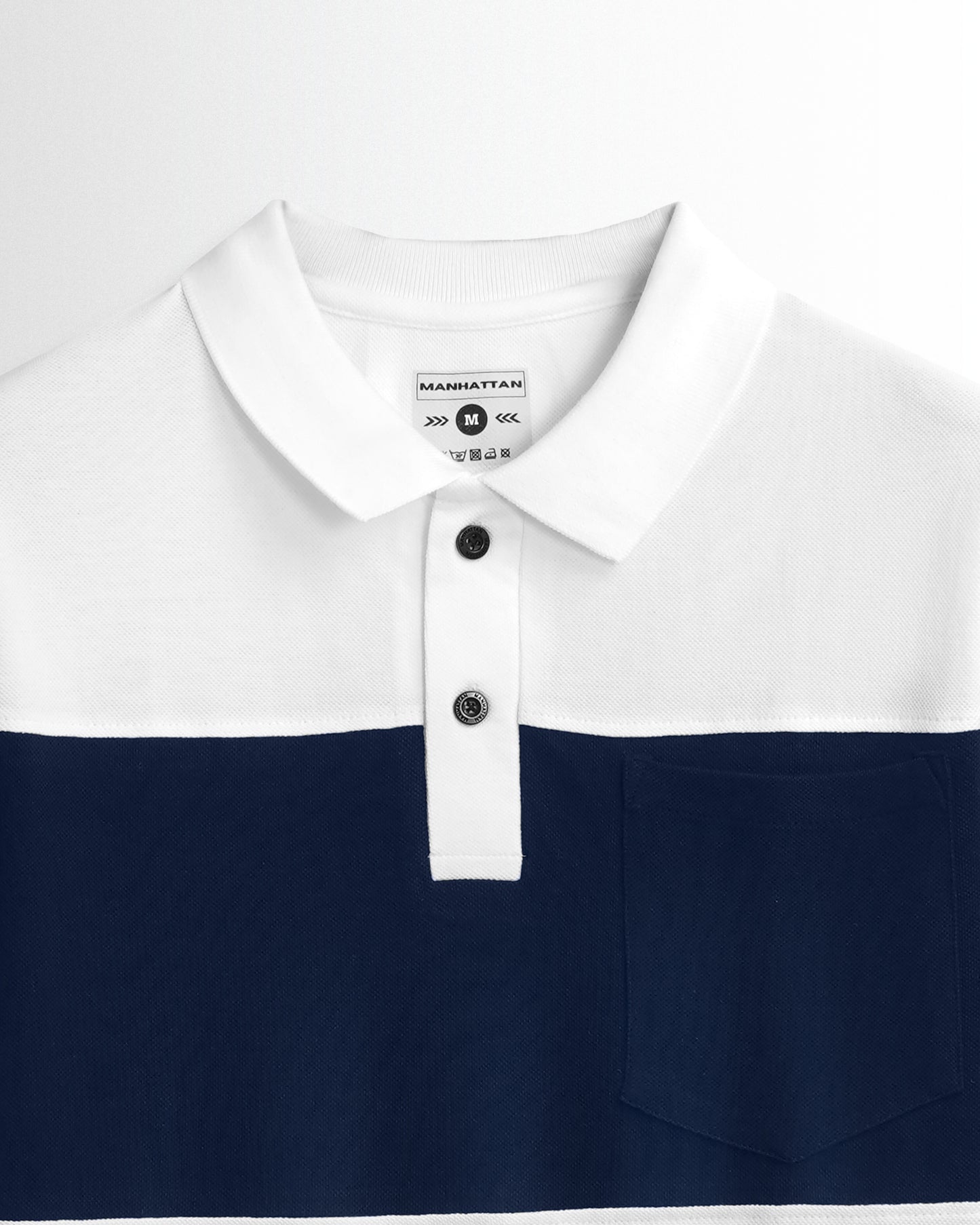 Cotton Polo Full Sleeve Pocket (White/Navy) Cut & Sew