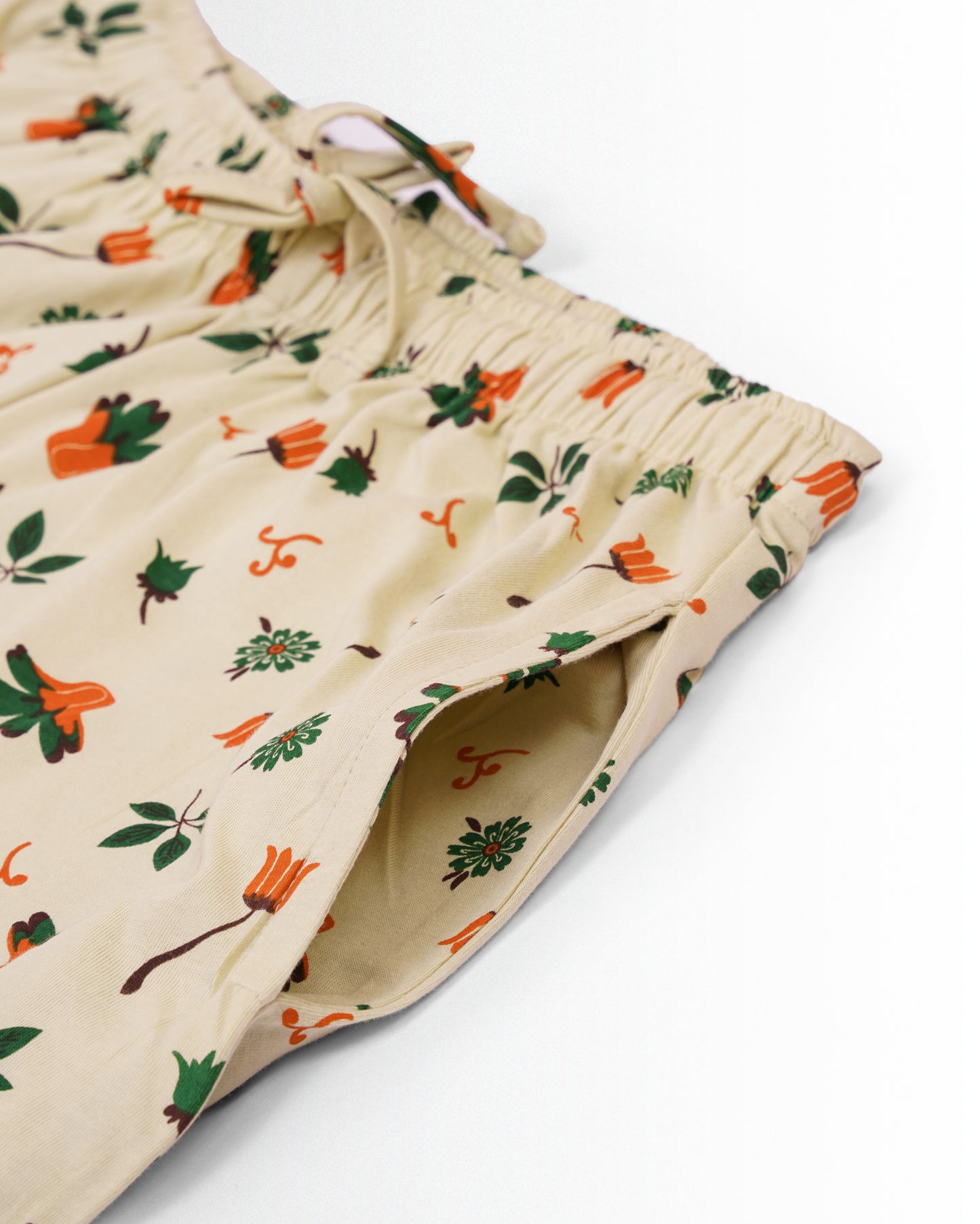 Women's Co ord set Beige Green Flower